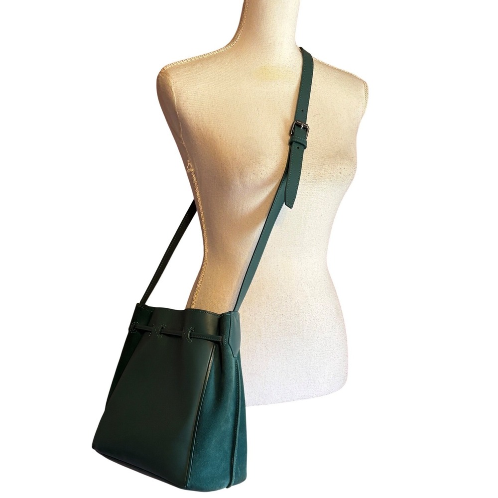 Longchamp Roseau Essential Green Leather Bucket Bag Quiet Luxury French girl - Picture 2 of 12